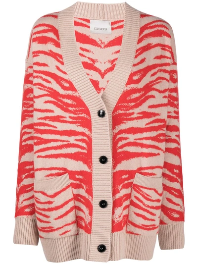 Laneus Tiger-jacquard Cardigan In Neutrals