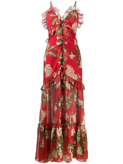 Patbo Floral-print Flared Dress In Red