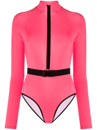 Noire Swimwear Long-sleeve One-piece Swimsuit In Pink