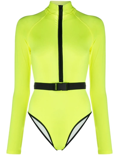 Noire Swimwear Long-sleeve One-piece Swimsuit In Yellow