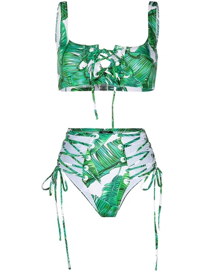 Noire Swimwear Jungle High-waist Bikini Bottoms In Green