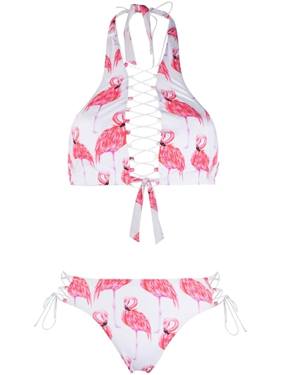Noire Swimwear Addicted Flamingo Lace-up Bikini In White