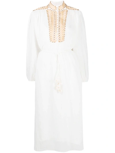 Zimmermann Brighton Beaded Yoke Midi Dress In Neutrals