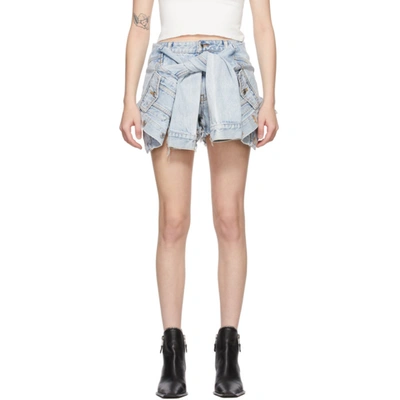 Alexander Wang Cotton Blend Denim Shorts W/tied Front In 270 Pebble