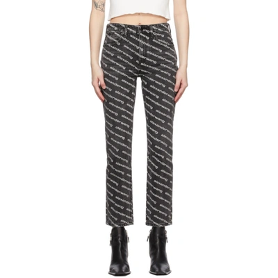 Alexander Wang Mid-rise Logo-print Flared Trousers In Grey Aged/white