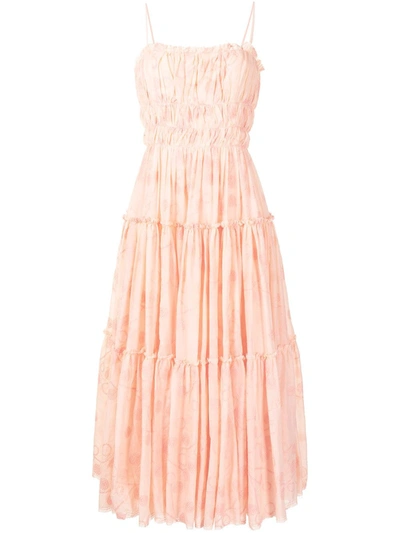 Aje Textured Flared Midi Dress In Apricot Broderie
