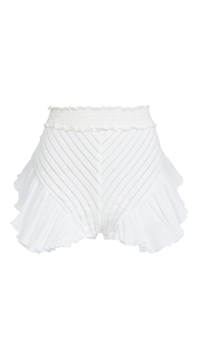 Chio Knit Ruffle Shorts In White