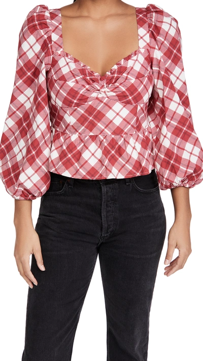 Rahi Blossom Top In Red/white Dynasty Plaid