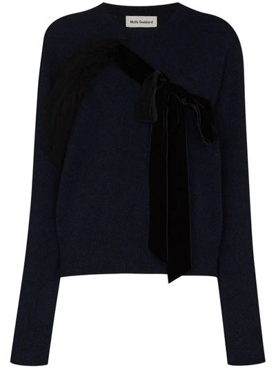 Molly Goddard Eliza Layered Velvet-trimmed Tulle And Wool Sweater In Blue