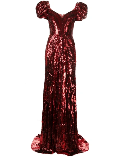 Jenny Packham Natassia Sequin-embellished Gown In Red