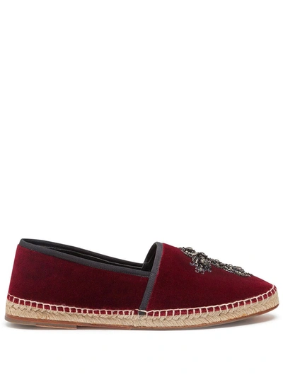 Dolce & Gabbana Velvet Espadrilles With Rope Sole And Cross Embroidery In Bordeaux