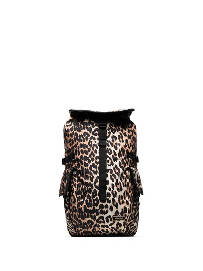 Ganni Leopard-print Backpack In Black