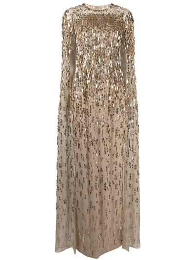 Jenny Packham Mercedes Sequined Cape Dress In Gold