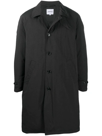 Aspesi Feather-down Lined Single-breasted Coat In Black