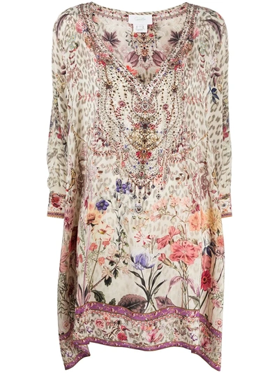 Camilla Asymmetric Floral-print Dress In Neutrals