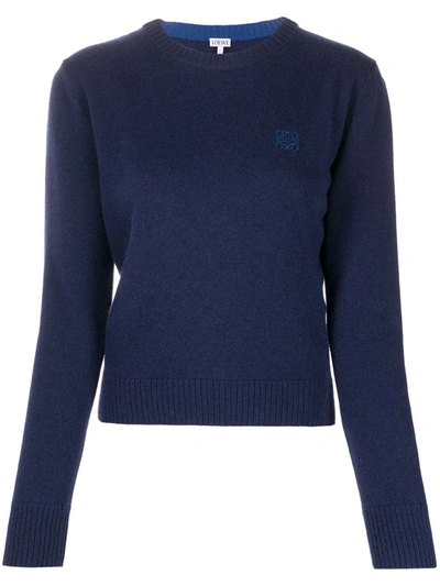 Loewe Embroidered-logo Wool Jumper In Blue