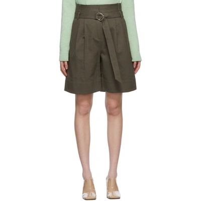 Tibi Khaki Gabardine Stella Shorts In Green Grey