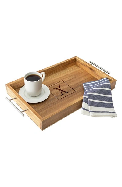 Cathy's Concepts Monogram Acacia Tray With Metal Handles In X