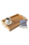 Cathy's Concepts Monogram Acacia Tray With Metal Handles In Y