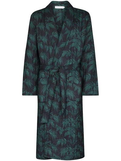 Desmond & Dempsey Byron Quilted Tropical-print Robe In Blue