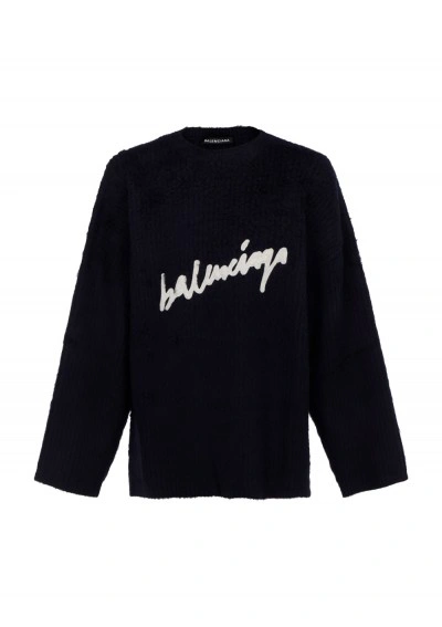 Balenciaga Navy Logo Sweater