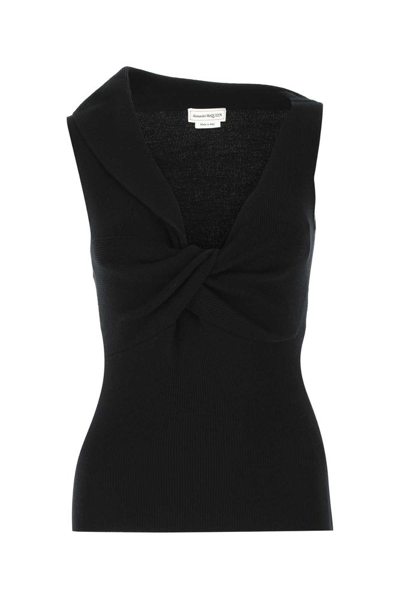 Alexander Mcqueen Black Wool Twisted V-neck Tank Top