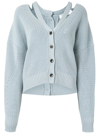 Proenza Schouler White Label Cutout Ribbed Pointelle-knit Wool Cardigan In Blue