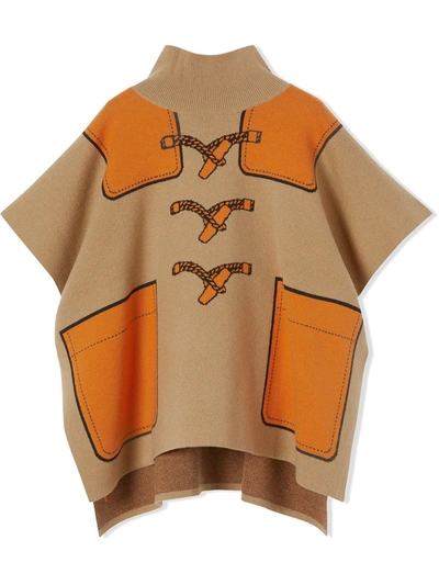 Burberry Kids' Trompe L'oeil Jacquard Poncho In Brown