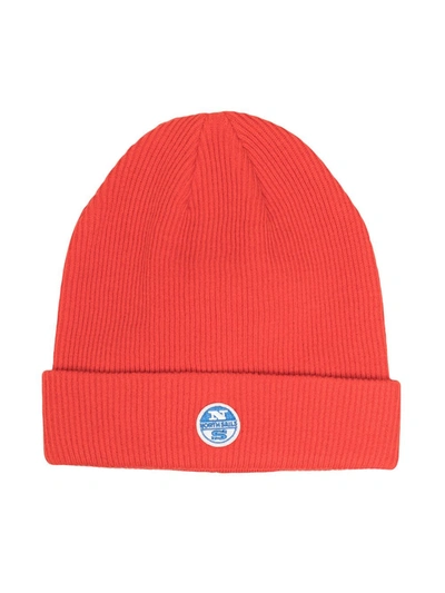 North Sails Kids' Logo-patch Knitted Hat In Orange