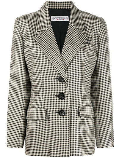 Pre-owned Saint Laurent Gingham Check Single-breasted Blazer In Neutrals