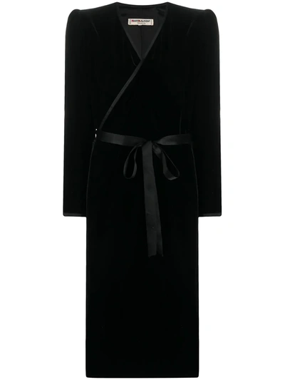 Pre-owned Saint Laurent Velvet Effect Wrap Dress In Black