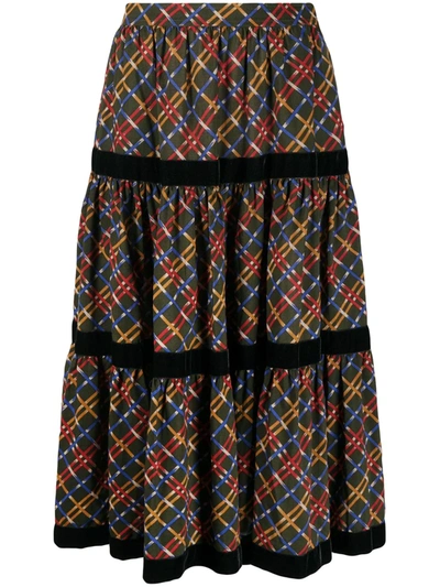 Pre-owned Saint Laurent Geometric Pattern Flared Skirt In Green