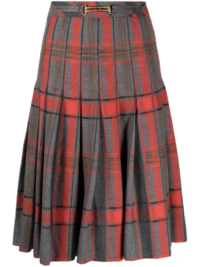 Pre-owned Celine Plaid Box Pleated Skirt In Grey