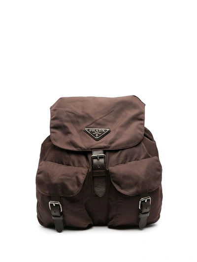 Pre-owned Prada 1990s  Logo Plaque Backpack In Brown