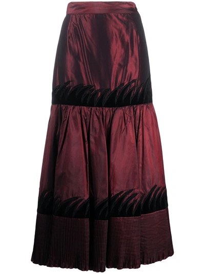 Pre-owned A.n.g.e.l.o. Vintage Cult 1990s Tiered Flared Skirt In Iridescent Bordeaux
