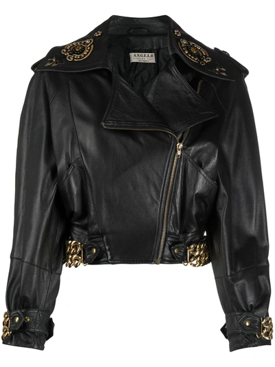 Pre-owned A.n.g.e.l.o. Vintage Cult 1980s Chain Detailing Leather Biker Jacket In Black