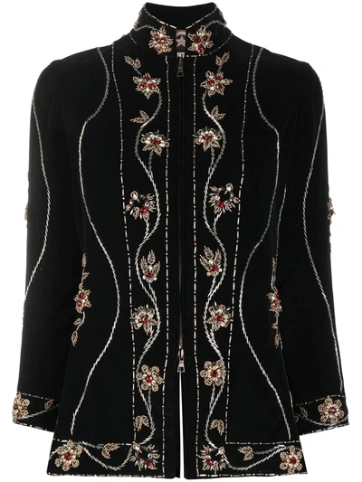 Pre-owned A.n.g.e.l.o. Vintage Cult 1990s Velvet Effect Bead Embroidered Jacket In Black