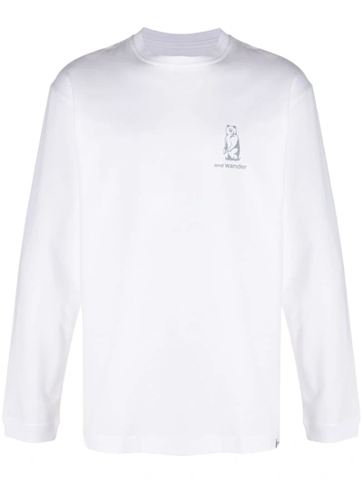 And Wander Long-sleeve Cotton Logo T-shirt In White