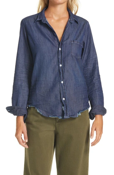 Frank & Eileen Barry Woven Button-up Denim Shirt In Distres Dark Wash