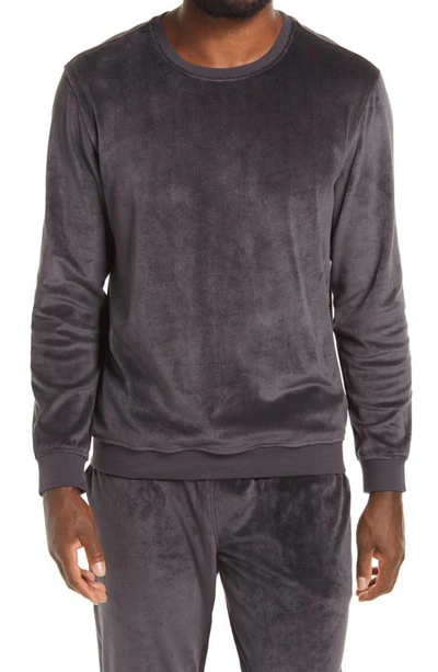 Daniel Buchler Burnout Velour Long Sleeve Lounge Shirt In Grey