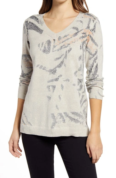 Nic + Zoe Foothill V-neck Cotton Sweater In Neutral Multi