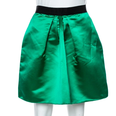Pre-owned Dolce & Gabbana Green Satin Blend Pleated Mini Skirt S