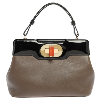 Pre-owned Bvlgari Brown/black Patent And Leather Isabella Rossellini Top Handle Bag