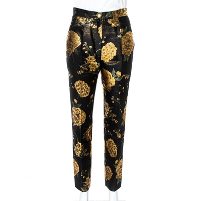 Pre-owned Dolce & Gabbana Black/gold Floral Jacquard Straight Leg Trousers S