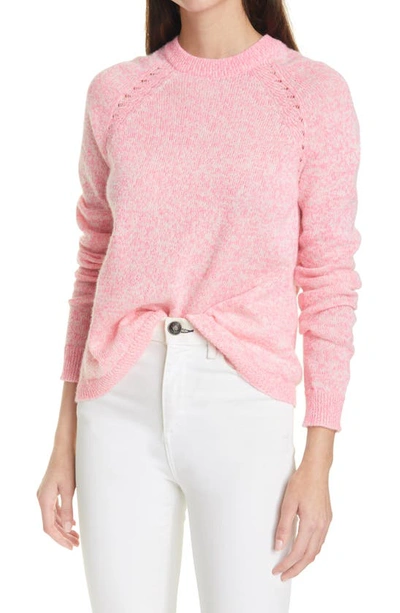 Autumn Cashmere Marled Raglan Crewneck Sweater In Neon Pink/ Chalk Combo