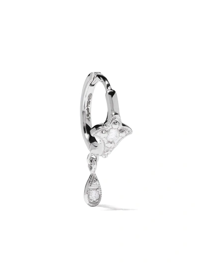 De Jaegher 18kt White Gold Lily Flower Diamond Single Hoop In Silver