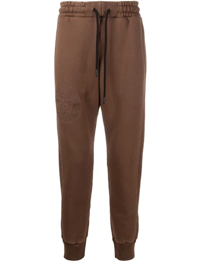 Paura Embroidery Graphic Track Pants In Brown