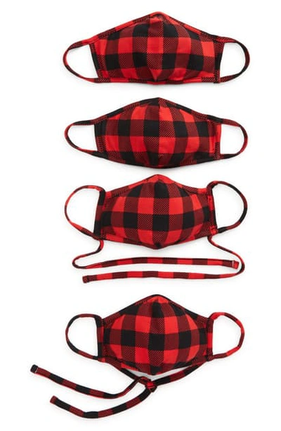 Nordstrom Buffalo Check 4-pack Family Face Masks In Red Combo