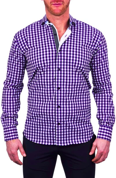 Maceoo Einstein Check Stretch Button-up Shirt In Blue