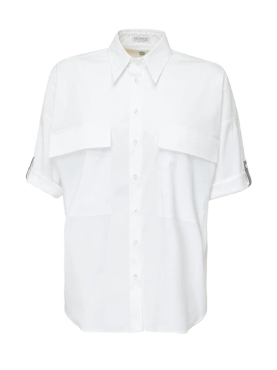 Brunello Cucinelli Pocket Detail Short Sleeve Shirt In White